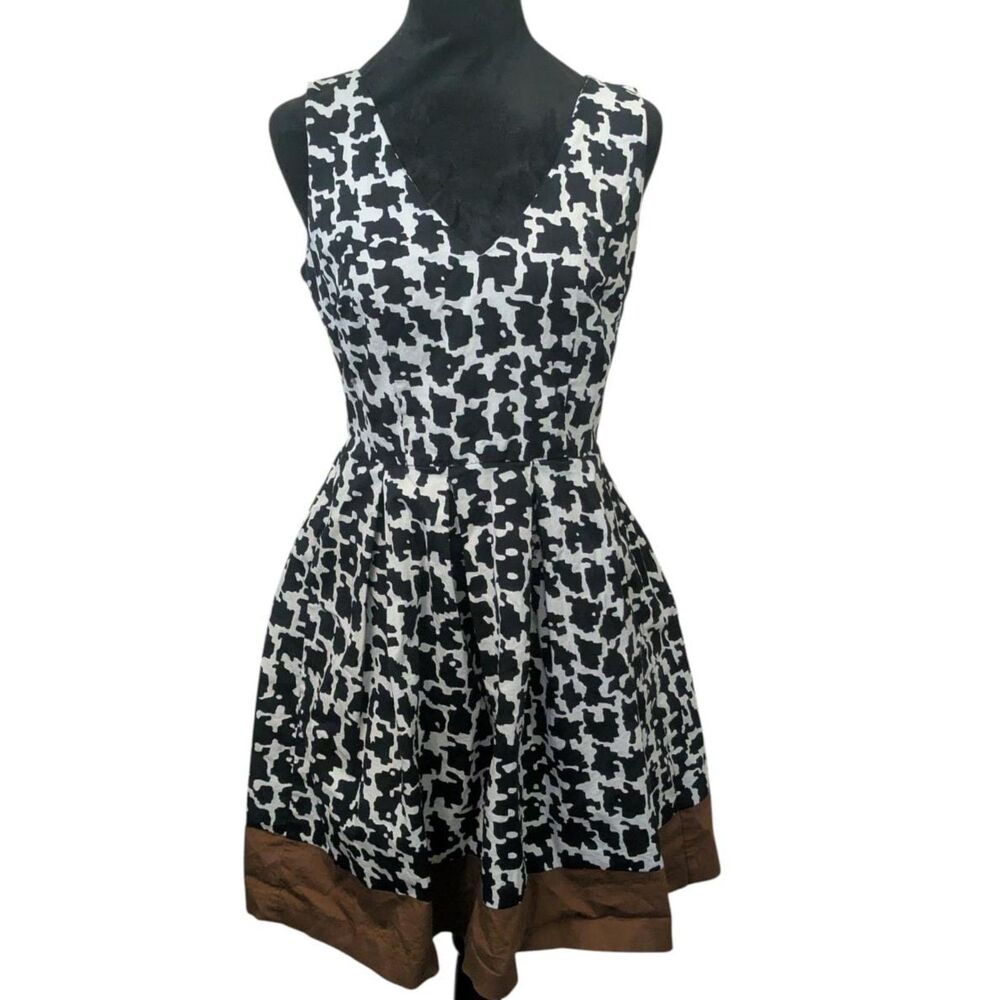 SINEQUANONE Paris Dress T40 M Black White Abstract Print Cotton Blend Fit Flare